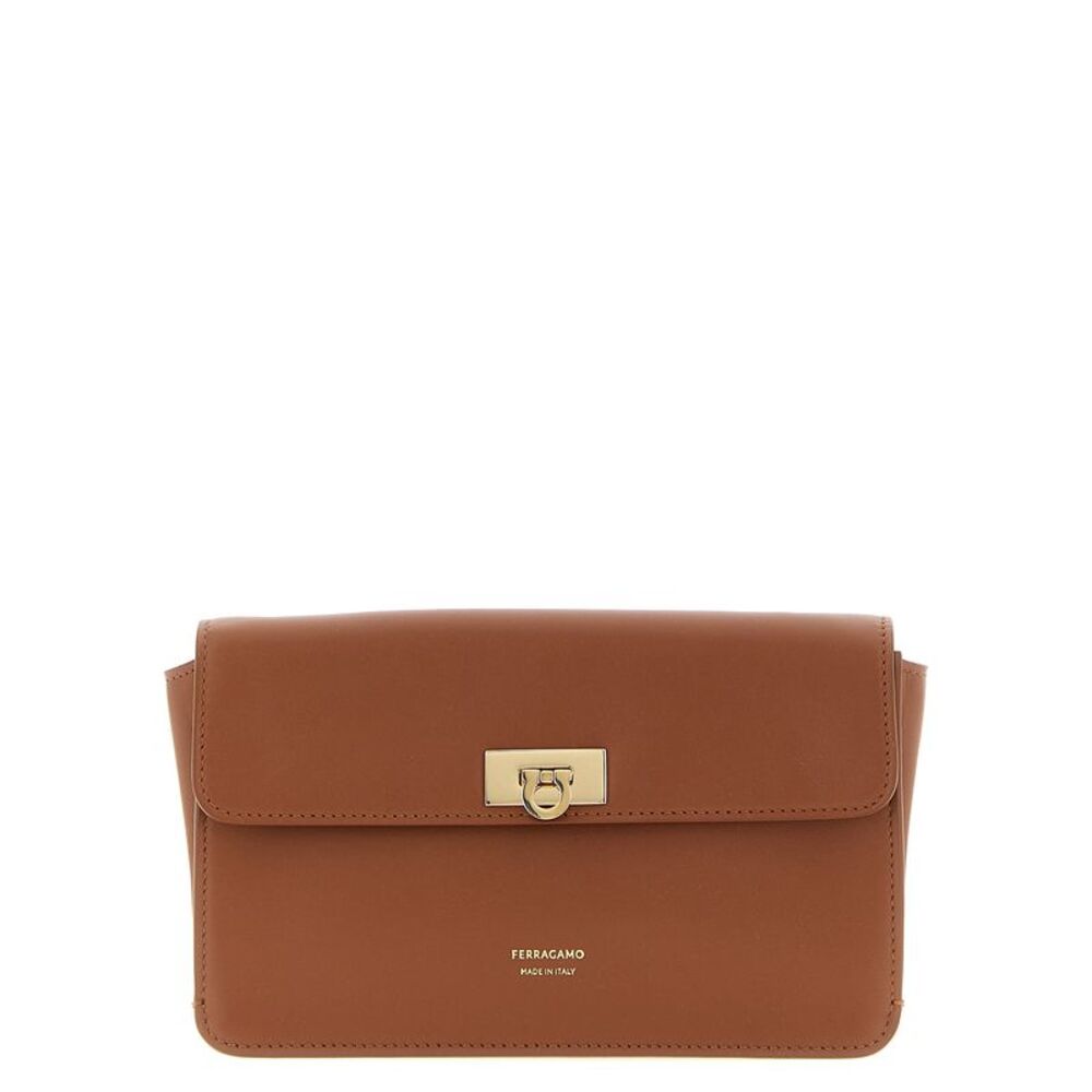 Ferragamo Brown Calfskin Clutch Women's Bag
